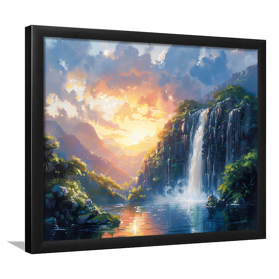 Painting Sunrise Waterfall In The Forest, Painting Art, Framed Art Print Wall Art Home Decor