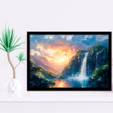 Painting Sunrise Waterfall In The Forest, Painting Art, Framed Art Print Wall Art Home Decor