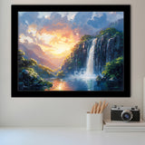 Painting Sunrise Waterfall In The Forest, Painting Art, Framed Art Print Wall Art Home Decor