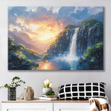 Painting Sunrise Waterfall In The Forest, Art Print, Canvas Print Wall Art Home Decor