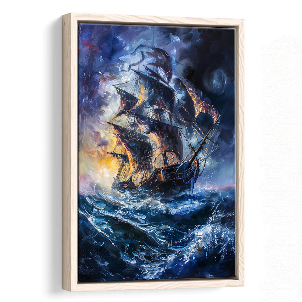 Painting The Pirate Ship Over Sea Dark Academia,Framed Canvas Prints Wall Art Decor, Floating Frame
