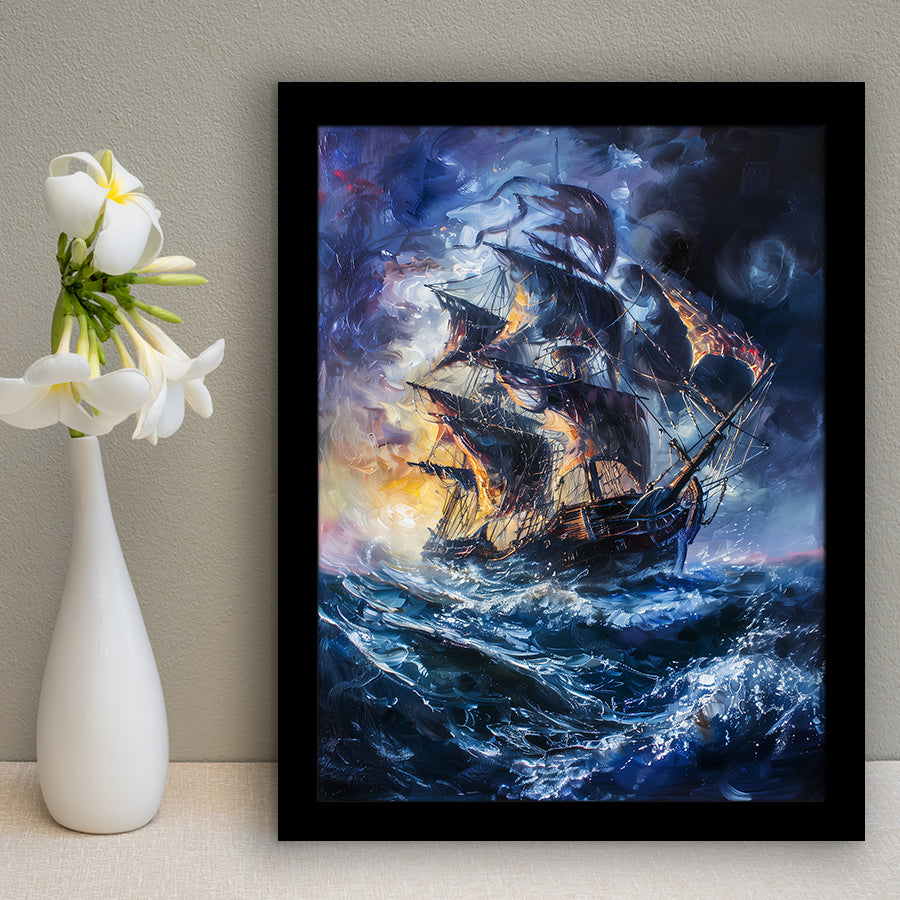 Painting The Pirate Ship Over Sea Dark Academia,Framed Art Prints Wall Decor, Picture Framed