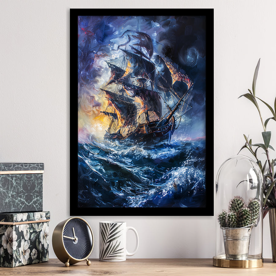 Painting The Pirate Ship Over Sea Dark Academia,Framed Art Prints Wall Decor, Picture Framed