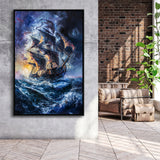 Painting The Pirate Ship Over Sea Dark Academia,Framed Canvas Prints Wall Art Decor, Floating Frame