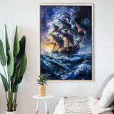 Painting The Pirate Ship Over Sea Dark Academia,Framed Canvas Prints Wall Art Decor, Floating Frame