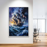 Painting The Pirate Ship Over Sea Dark Academia,Framed Canvas Prints Wall Art Decor, Floating Frame