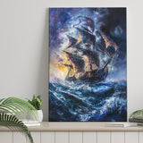 Painting The Pirate Ship Over Sea Dark Academia, Canvas Painting, Canvas Print Wall Art Decor