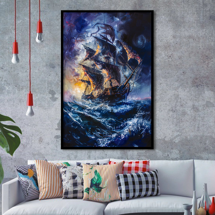 Painting The Pirate Ship Over Sea Dark Academia,Framed Art Prints Wall Decor, Picture Framed
