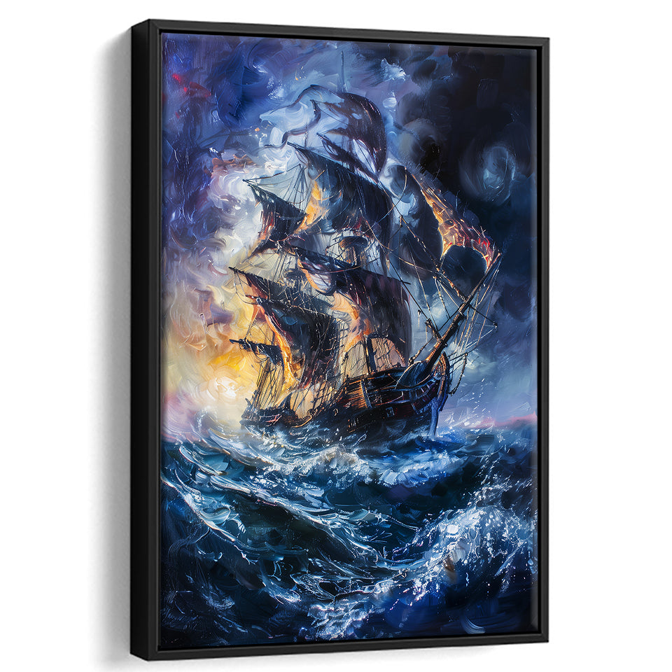 Painting The Pirate Ship Over Sea Dark Academia,Framed Canvas Prints Wall Art Decor, Floating Frame