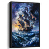 Painting The Pirate Ship Over Sea Dark Academia,Framed Canvas Prints Wall Art Decor, Floating Frame
