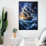 Painting The Pirate Ship Over Sea Dark Academia,Framed Canvas Prints Wall Art Decor, Floating Frame