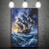 Painting The Pirate Ship Over Sea Dark Academia, Canvas Painting, Canvas Print Wall Art Decor