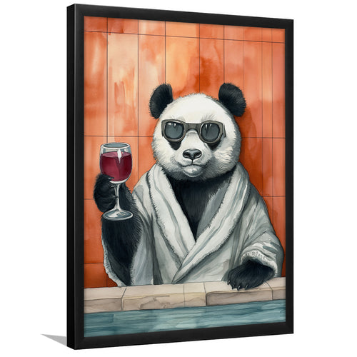Panda Holding The Cup Of Red Wine Funny Animal Art Framed Art Print Wall Decor, Bathroom Framed Art Decor
