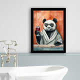 Panda Holding The Cup Of Red Wine Funny Animal Art Framed Art Print Wall Decor, Bathroom Framed Art Decor