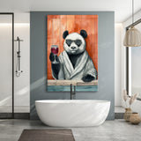 Panda Holding The Cup Of Red Wine Funny Animal Art Canvas Prints Wall Art, Bathroom Art Decor,