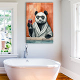 Panda Holding The Cup Of Red Wine Funny Animal Art Canvas Prints Wall Art, Bathroom Art Decor,