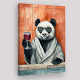 Panda Holding The Cup Of Red Wine Funny Animal Art Canvas Prints Wall Art, Bathroom Art Decor,
