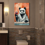 Panda Holding The Cup Of Red Wine Funny Animal Art Canvas Prints Wall Art, Bathroom Art Decor,