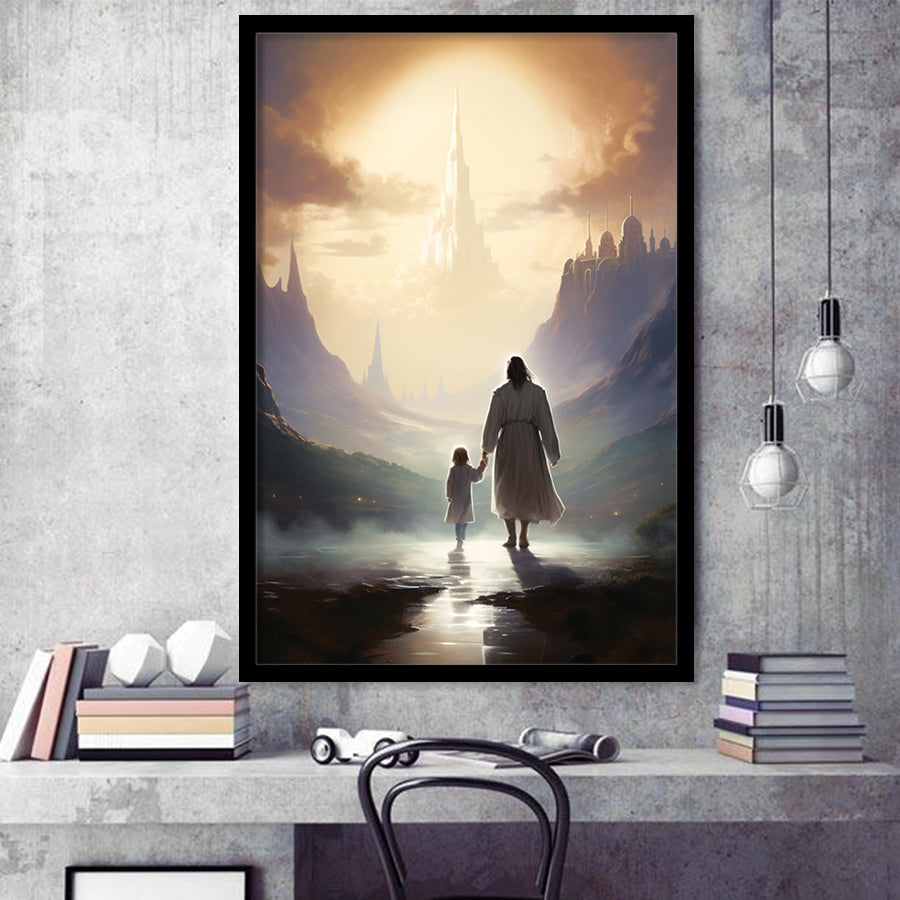 Peaceful Walk At The Lds Temple, Framed Art Print Wall Decor, Framed Picture