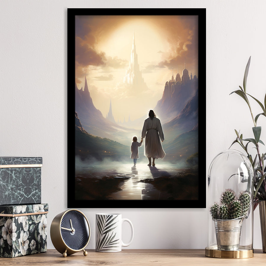 Peaceful Walk At The Lds Temple, Framed Art Print Wall Decor, Framed Picture