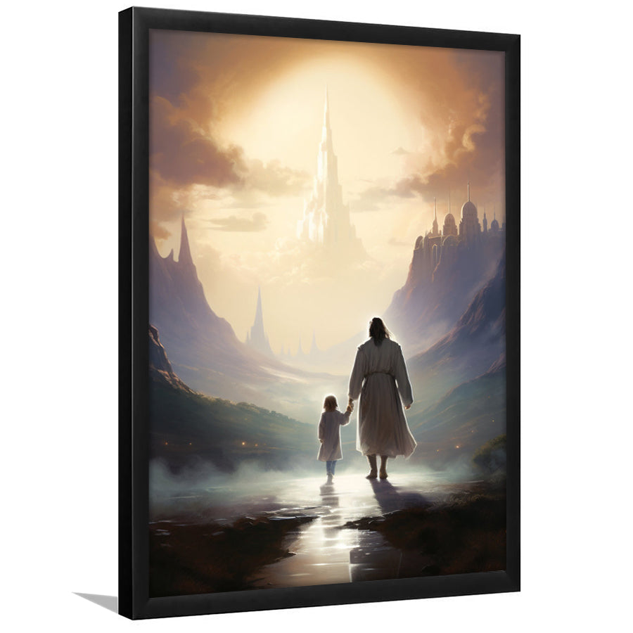 Peaceful Walk At The Lds Temple, Framed Art Print Wall Decor, Framed Picture