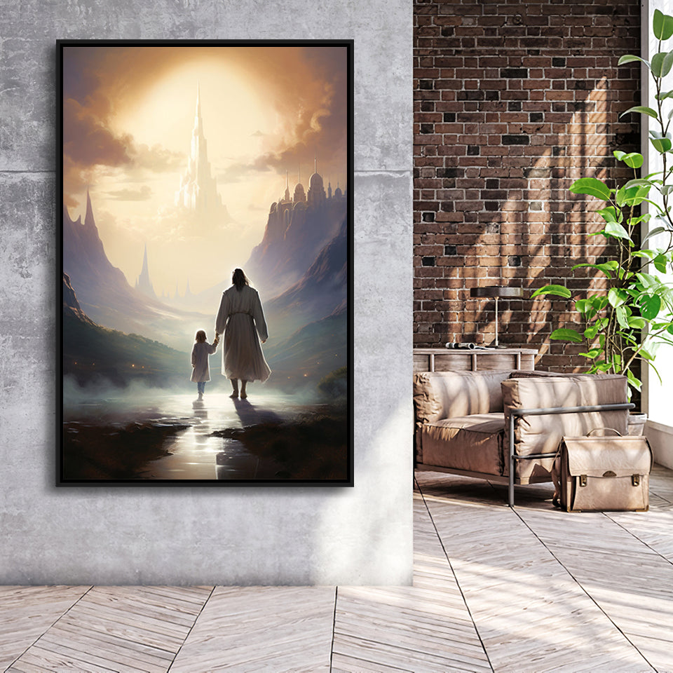 Peaceful Walk At The Lds Temple, Framed Canvas Painting, Framed Canvas Prints Wall Art Decor