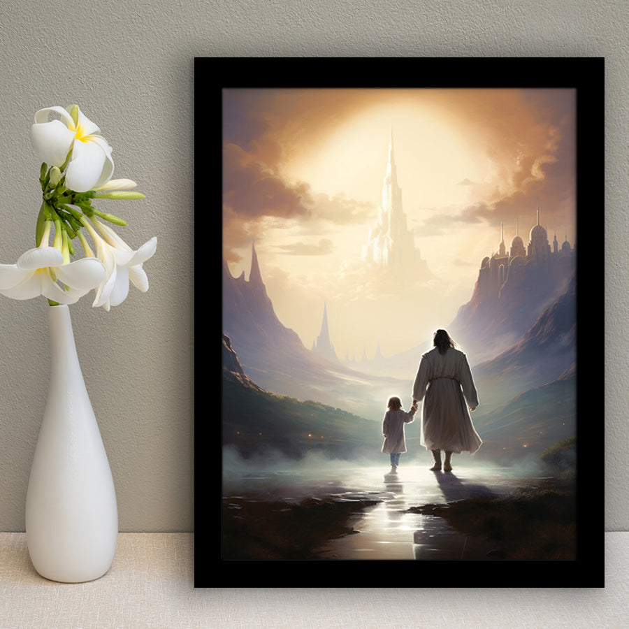 Peaceful Walk At The Lds Temple, Framed Art Print Wall Decor, Framed Picture