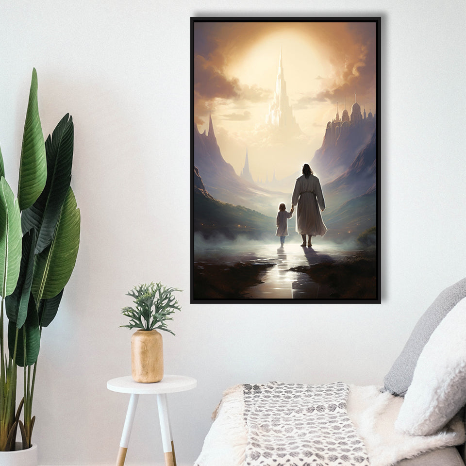 Peaceful Walk At The Lds Temple, Framed Canvas Painting, Framed Canvas Prints Wall Art Decor