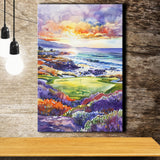Pebble Beach Golf Course Hole 7 in Sunrise Painting, Golf Art Print, Gift for him, Canvas Print Wall Art