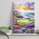 Pebble Beach Golf Course Hole 7 in Sunrise Painting, Golf Art Print, Gift for him, Canvas Print Wall Art