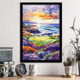 Pebble Beach Golf Course Hole 7 in Sunrise Painting, Golf Art, Gift for him, Framed Art Print Wall Decor