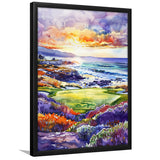 Pebble Beach Golf Course Hole 7 in Sunrise Painting, Golf Art, Gift for him, Framed Art Print Wall Decor