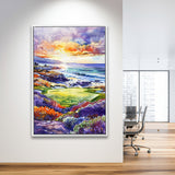 Pebble Beach Golf Course Hole 7 in Sunrise Painting, Golf Art Print, Floating Frame, Framed Canvas Print Wall Art