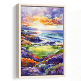 Pebble Beach Golf Course Hole 7 in Sunrise Painting, Golf Art Print, Floating Frame, Framed Canvas Print Wall Art