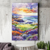 Pebble Beach Golf Course Hole 7 in Sunrise Painting, Golf Art Print, Gift for him, Canvas Print Wall Art
