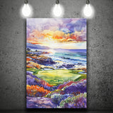 Pebble Beach Golf Course Hole 7 in Sunrise Painting, Golf Art Print, Gift for him, Canvas Print Wall Art