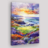 Pebble Beach Golf Course Hole 7 in Sunrise Painting, Golf Art Print, Gift for him, Canvas Print Wall Art