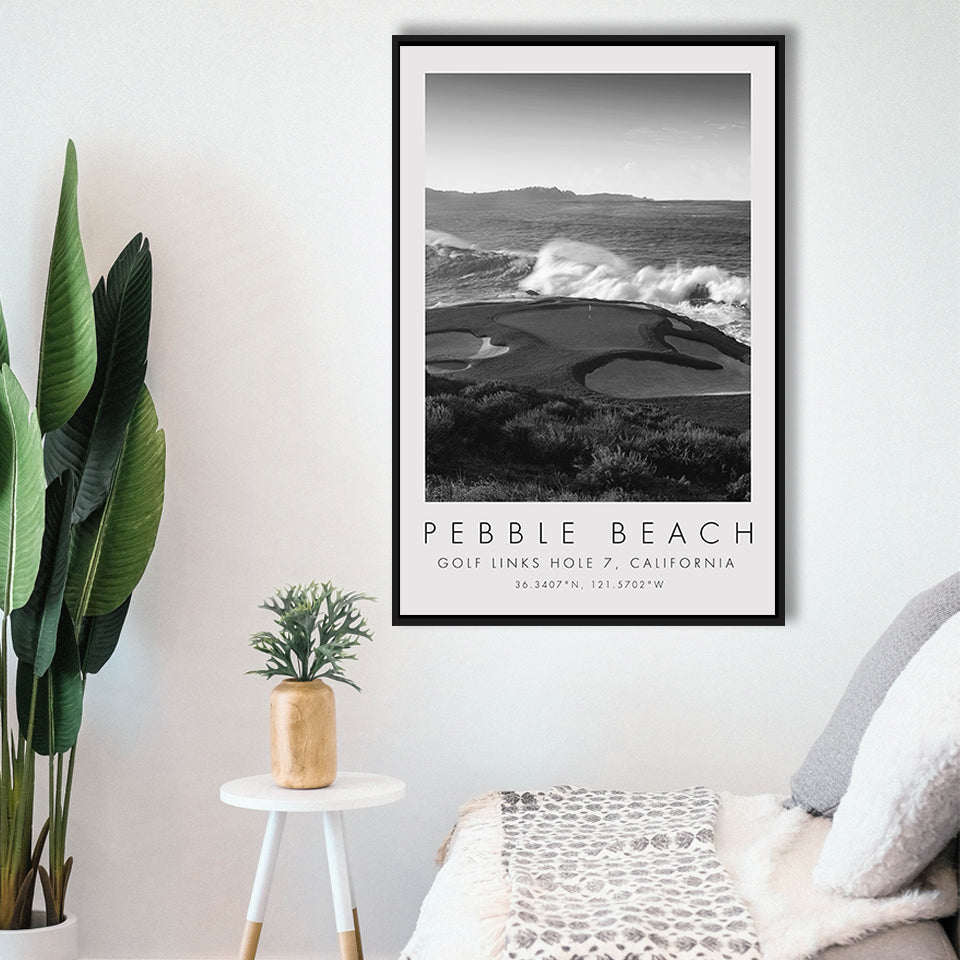 Pebble Beach Golf Links 07, California, Golf Art Print, Floating Frame, Framed Canvas Print Wall Art