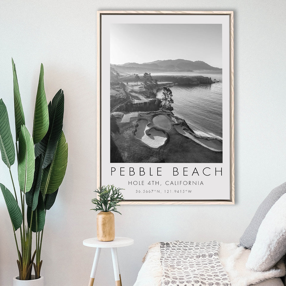 Pebble Beach Golf Links,Hole 4, Pebble Beach, Golf Art Print, Floating Frame, Framed Canvas Print Wall Art