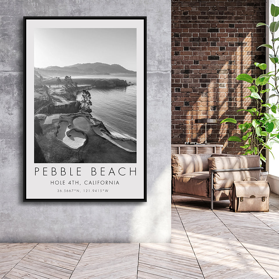 Pebble Beach Golf Links,Hole 4, Pebble Beach, Golf Art Print, Floating Frame, Framed Canvas Print Wall Art