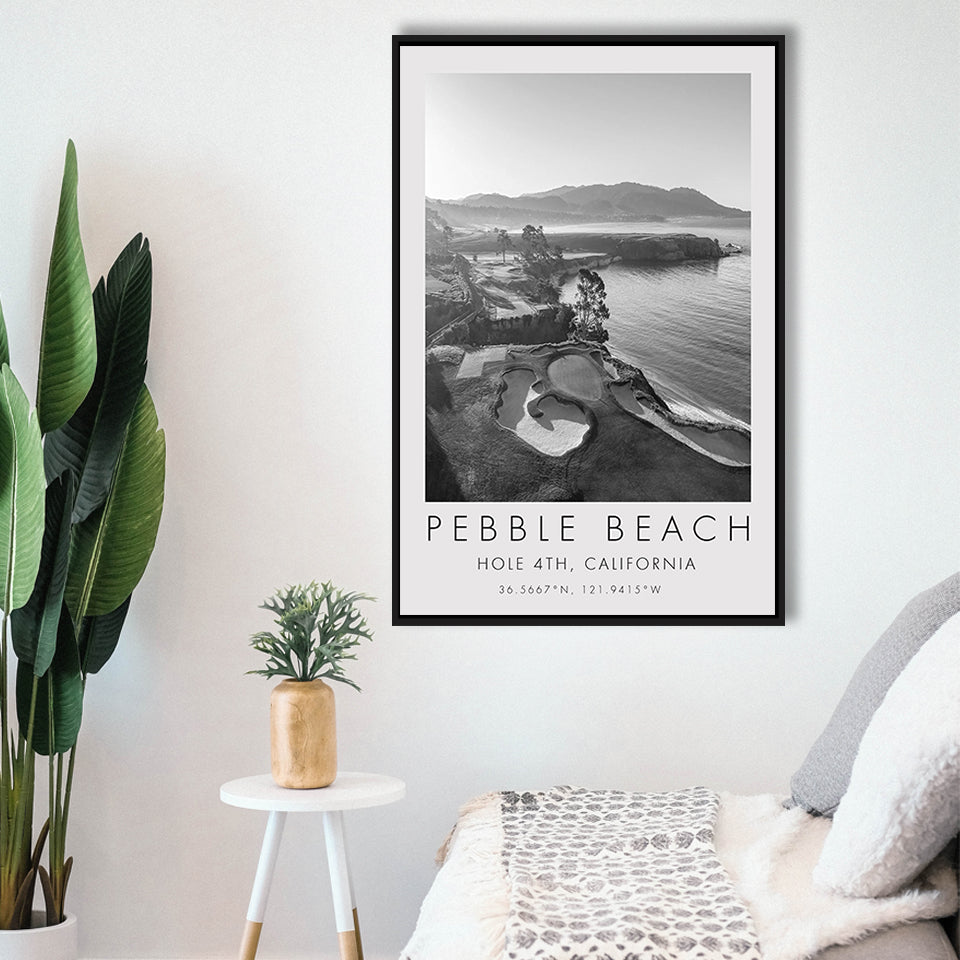 Pebble Beach Golf Links,Hole 4, Pebble Beach, Golf Art Print, Floating Frame, Framed Canvas Print Wall Art