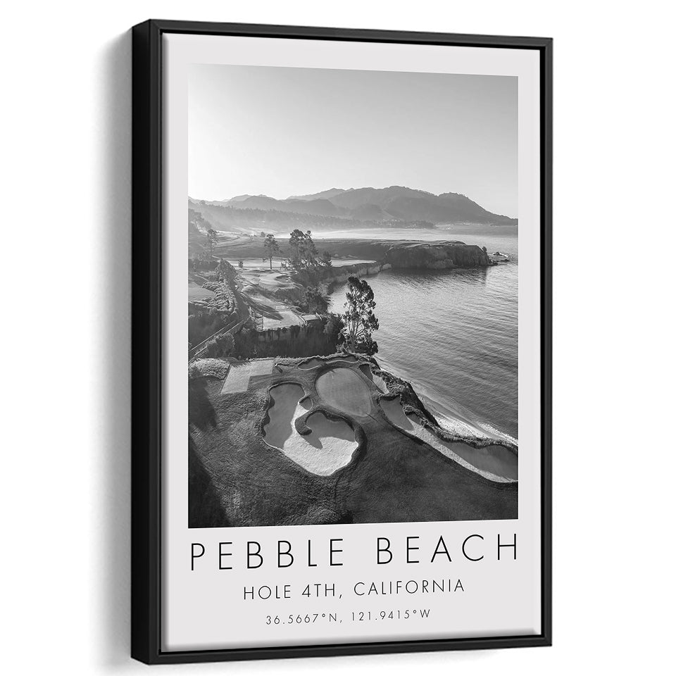 Pebble Beach Golf Links,Hole 4, Pebble Beach, Golf Art Print, Floating Frame, Framed Canvas Print Wall Art