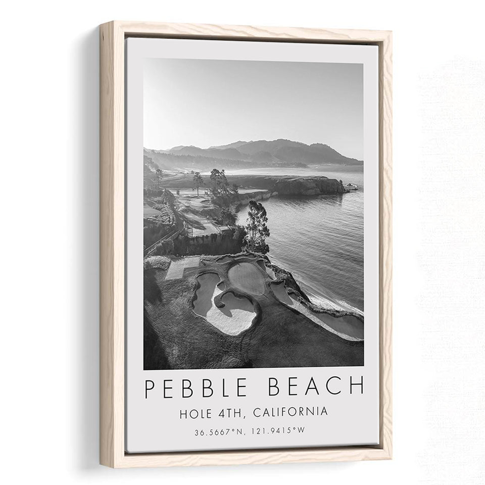 Pebble Beach Golf Links,Hole 4, Pebble Beach, Golf Art Print, Floating Frame, Framed Canvas Print Wall Art