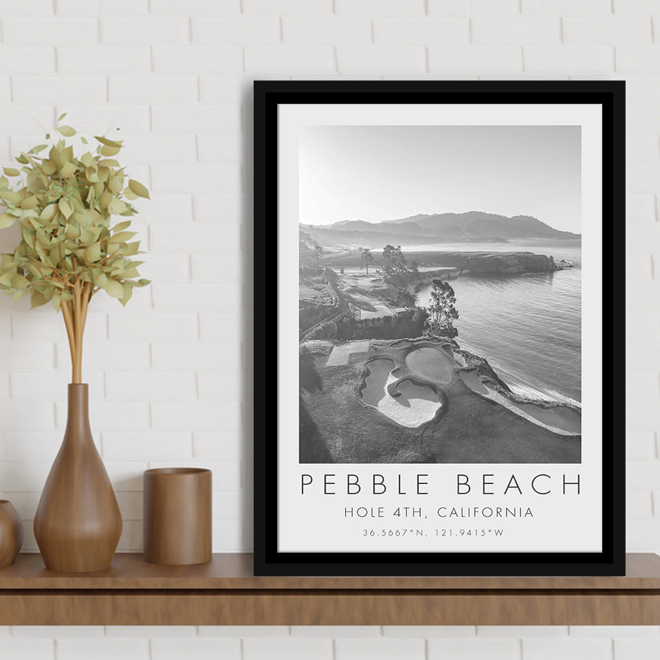 Pebble Beach Golf Links,Hole 4, Pebble Beach, Golf Art Print, Floating Frame, Framed Canvas Print Wall Art