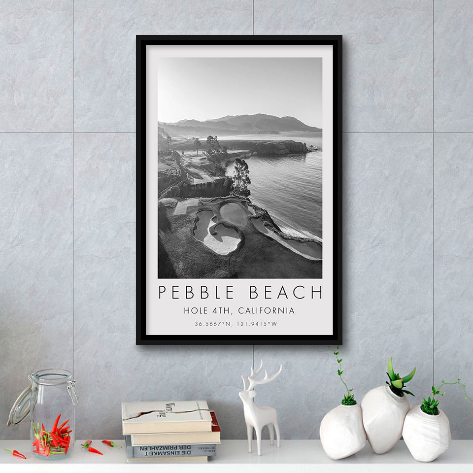 Pebble Beach Golf Links,Hole 4, Pebble Beach, Golf Art Print, Floating Frame, Framed Canvas Print Wall Art