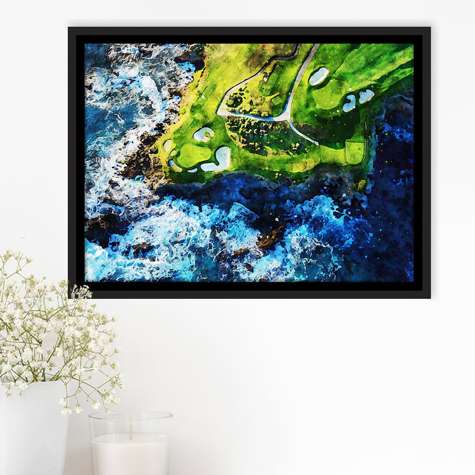 Pebble Beach Golf Links 7Th Hole, Watercolor Painting, Golf Art Print, Gift for him, Framed Canvas Prints Wall Art