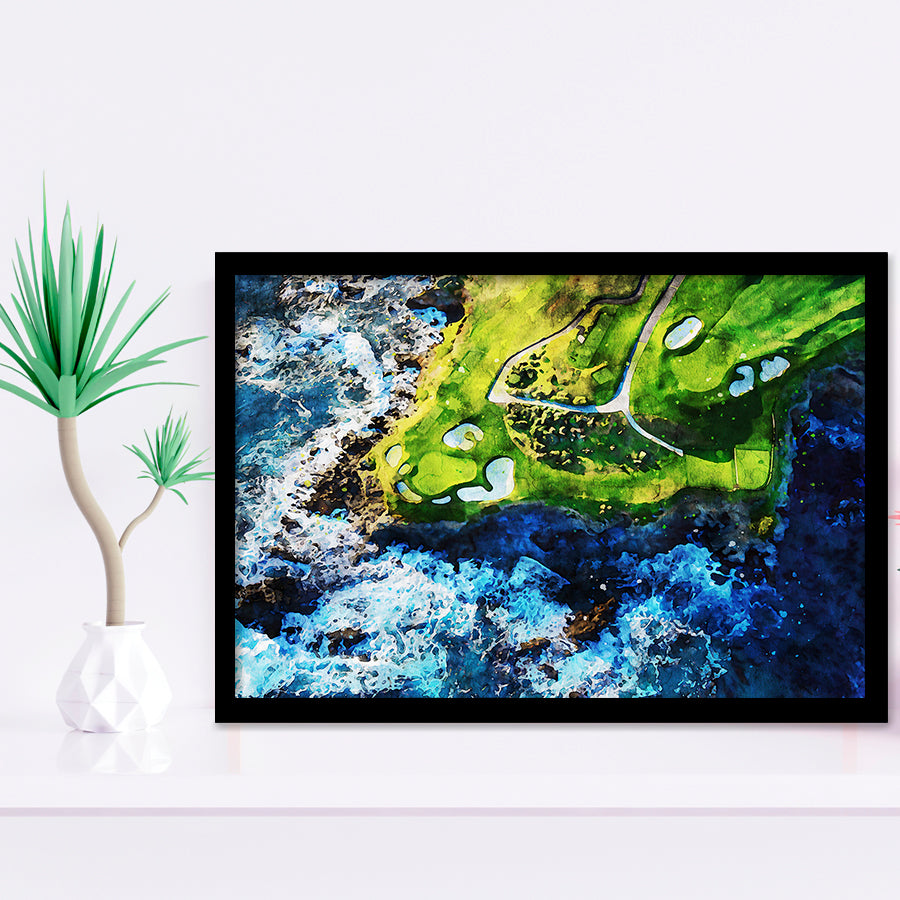 Pebble Beach Golf Links 7Th Hole, Watercolor Painting, Golf Art, Gift for him, Framed Art Prints Wall Decor
