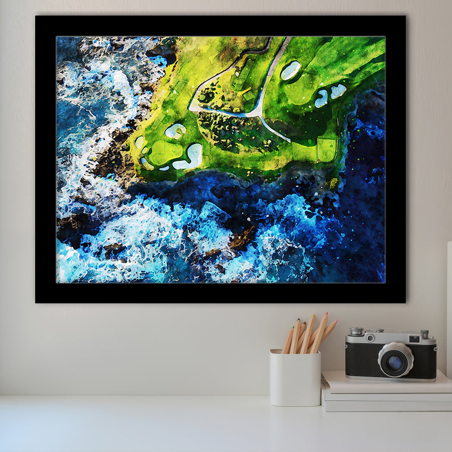 Pebble Beach Golf Links 7Th Hole, Watercolor Painting, Golf Art, Gift for him, Framed Art Prints Wall Decor