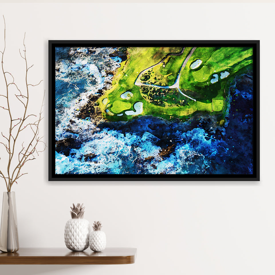 Pebble Beach Golf Links 7Th Hole, Watercolor Painting, Golf Art Print, Gift for him, Framed Canvas Prints Wall Art