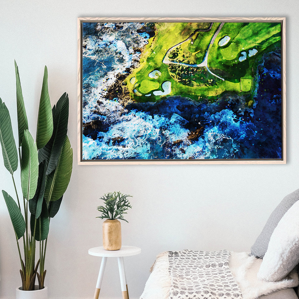 Pebble Beach Golf Links 7Th Hole, Watercolor Painting, Golf Art Print, Gift for him, Framed Canvas Prints Wall Art